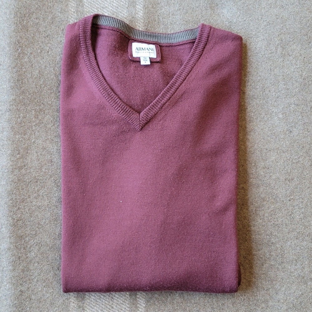 Armani Collezioni Burgundy V Neck Sweater